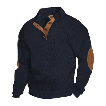 Autumn and winter men's jacquard knitted sweater outdoor casual stand-up collar long-sleeved jumper