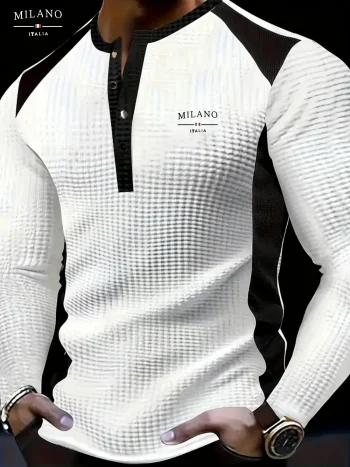 Men's Casual Knitted Henry Long Sleeve Hoodie Fashionable Sweater for Autumn Winter