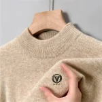 New Hot Sale Quality Design Men's Knit Sweater Mock Neck V Letter Print Brand Pullover Winter Warm Soft Elastic Fashion Menswear